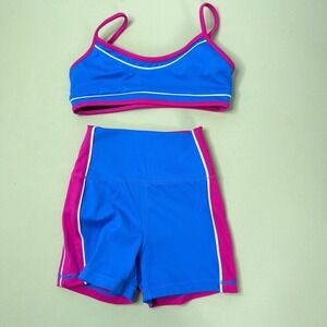 Jo+Jax Model Dance Set Youth Medium YM Cobalt Blue Pink White Piping Top Shorts